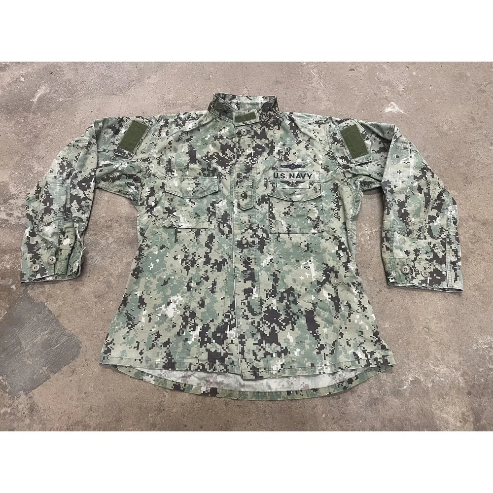 U.S. Navy Jacket Mens LT Green Digital‎ Camo Military Utility Cotton Ripstop